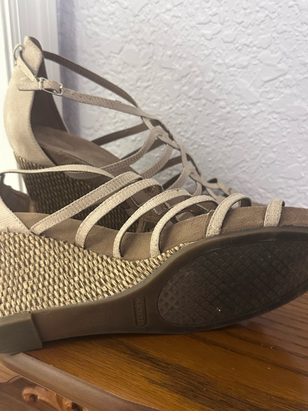 AEROSOLES Beige Strappy Espadrille Wedge Sandals